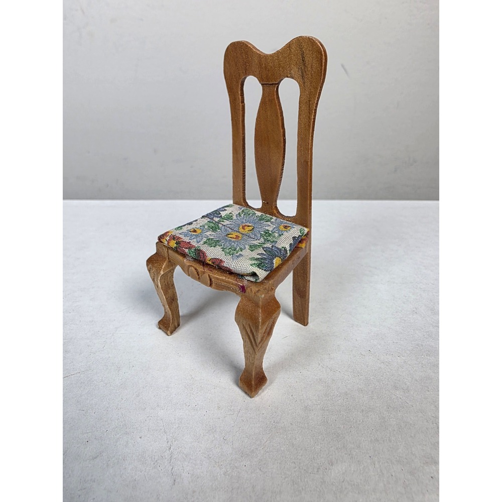 Miniature Queen Anne Style Wooden Dining Chair Vintage 1:12 Scale Dollhouse